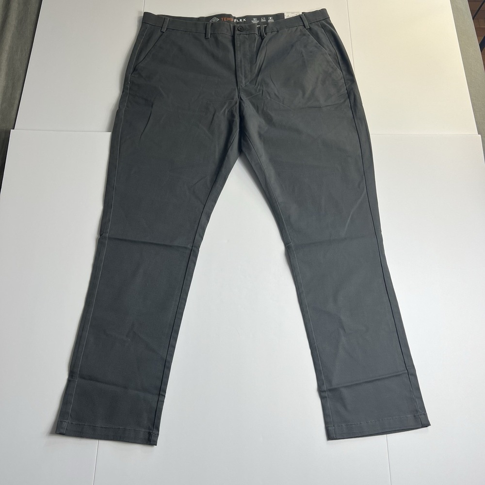 St John's Bay Men's Pants 46x34 Straight Big Tall Flat Front Grey NWT Temp flex
